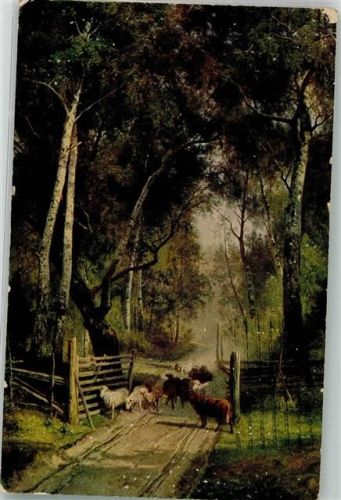 1920 sign. Bergh Landschaft mit Schafen Nr. 555 Maschinenstempel