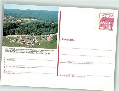 79348 W7838 Freiamt Ganzsache Schwimmbad Kurhaus Bildpostkarte