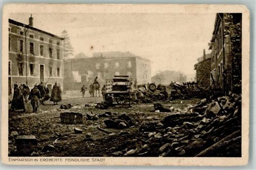 1916 Einmarsch in eine eroberte feindliche Stadt Verlag Fritz Egger Nr. 2 Feldpost WK I 42. Inf.-Div.