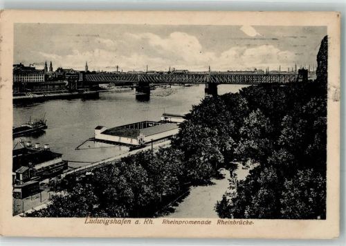 Ludwigshafen 1921 Rheinbrücke Flußschwimmbad