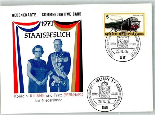 Gedenkkarte 1971 Staatsbesuch Bonn Königin Juliane Adel