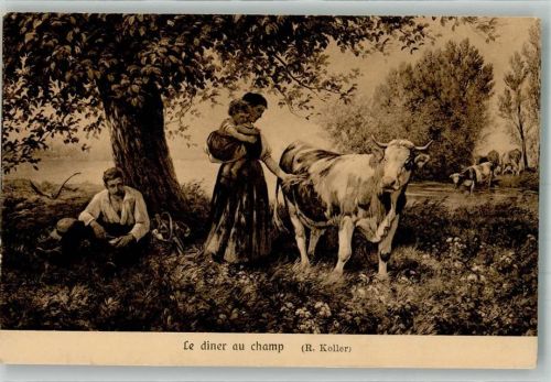 1911 Landwirtschaft Bauernfamilie Kühe an der Tränke
