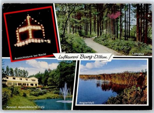 25712 W2224 Burg (Dithmarschen) - Aussichtsturm bei Nacht, Lehrpfad, Pension Aussichtsturm-Cafe, Angleridyll