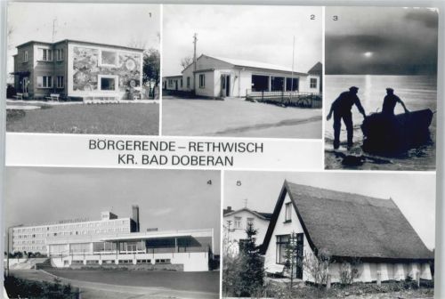 Börgerende Ferienheim, Konsum- Verkaufsstelle, Fischerboot, FDGB- Erholungsheim Waterkant, Ortsansicht