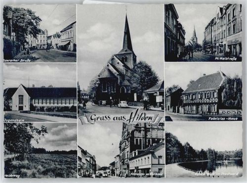 Hilden Jugendheim, Mittelstraße, Fabricius-Haus, Gondelteich im Stadtwald, Rathaus, Kirche, Heideweg, Benrather Straße