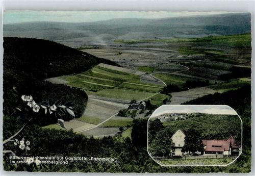 31840 W3253 Zersen - Blick vom Hohenstein auf Gaststätte, Pension Pappmühle