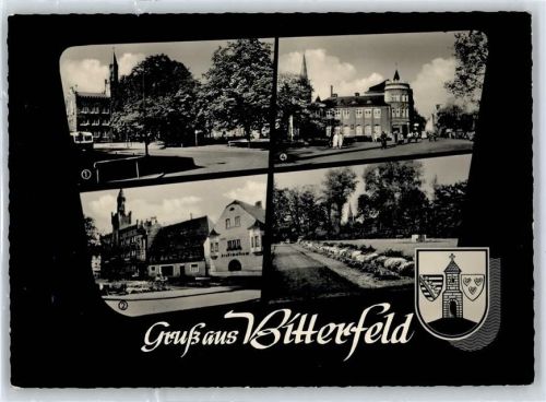 Bitterfeld Marktplatz, Rathaus, Stadtmuseum, Stadtpark, Walther-Rathenau-Straße, Wappen