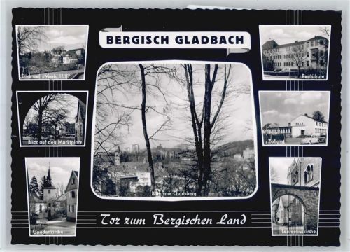 Bergisch Gladbach Blick vom Quirlsberg, Realschule, Zollamt, Laurentiuskirche, Gnadenkirche, Marktplatz, Blick auf Maria Hilf