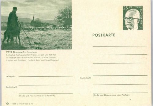 Donzdorf Ganzsache No. D 1/6 , Schäfer mit Herde AKU1
