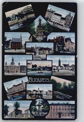 Ceske Budejovice Deutsches Haus, Museum, Ringplatz, Denkmal, Waisenhauskirche, Theatergasse, Villa Lamezan, Rathaus, Lange Brücke, Justizpalast, Kaserne, Samson-Brunnen, Hohenfurterhaus