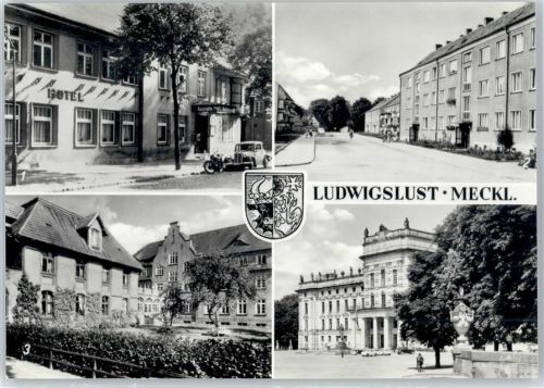 Ludwigslust Hotel, Gaststätte Mecklenburger Hof, Fritz-Reuter-Straße, Stift Bethlehem, Lutherhaus, Kreisratsgebäude, Wappen
