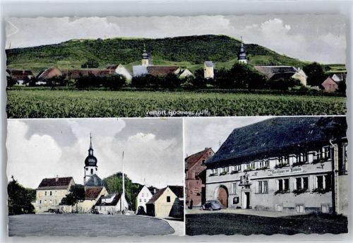 97348 W8711 Rödelsee - Kirche, Gasthaus zum Löwen, Auto