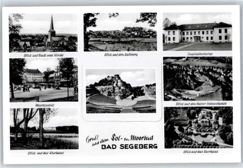 Bad Segeberg Leporello, Kurhaus, Marktplatz, Kirche, Kalkberg, Jugendherberge, Natur-Festspielplatz, Landpoststempel