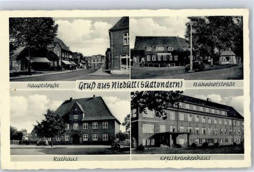 25899 W2260 Niebüll - Hauptstraße Bahnhofstraße Rathaus Krankenhaus Autos
