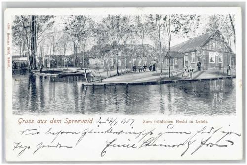 03222 O7543 Lehde b Lübbenau Lithographie / Künstlerkarte 1904 Gasthaus Zum fröhlichen Hecht