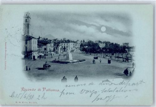 Pallanza 1899 Platzansicht Denkmal Mondschein-AK