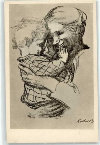 Mutter Kind sign. Kollwitz, K. Künstlerkarte
