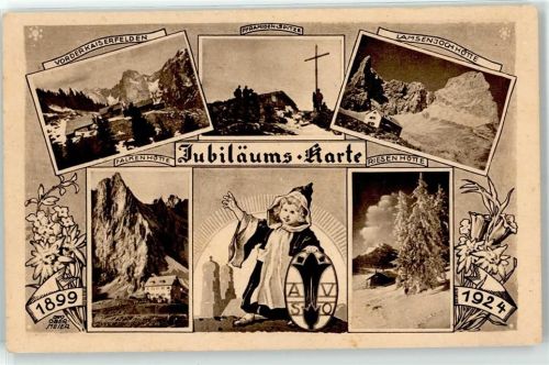 Lamsenjochhütte Jubiläumskarte 1899 1924 Vorderkaiserfelden Pyramidenspitze Falkenhütte