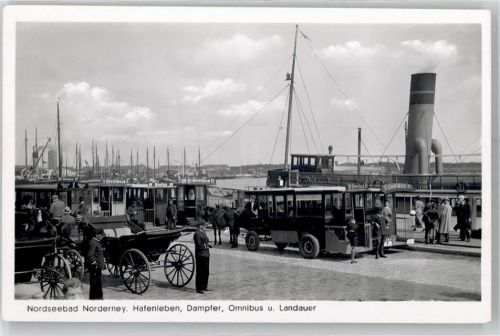 Norderney Hafenleben Dampfer Omnibus Landauer