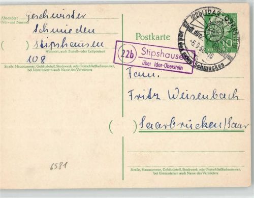 55758 W6581 Stipshausen - Landpoststempel