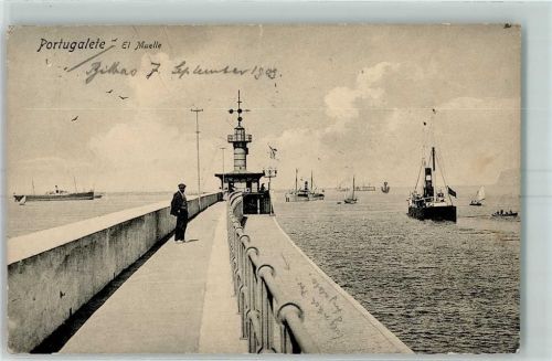 Portugalete 1909 el Mulle Dampfer Segelboot Leuchtturm