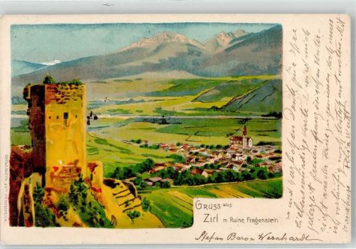 6170 Zirl 1900 Künstlerkarte Ruine Fragenstein Burg