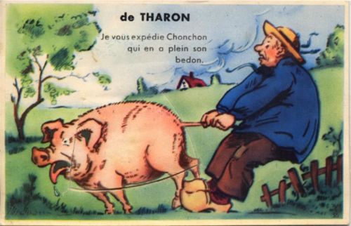 Saint-Michel-Chef-Chef Tharon (Frankreich) Leporello, Mann mit Schwein I-II