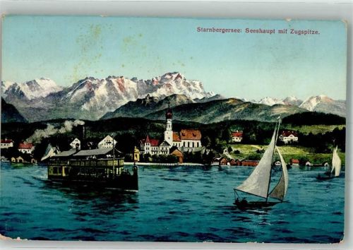 Seeshaupt 1912 Kirche Dampfschiff Segelboot