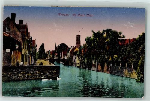 Bruges Le Quai Vert Kirche Turm Brücke Mauer