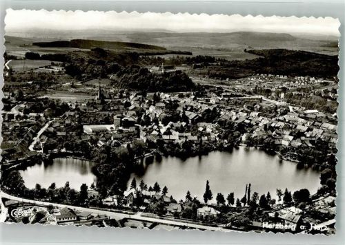 Herzberg Fliegeraufnahme vom Ort mit Jues-See und dem Schloss Herzberg
