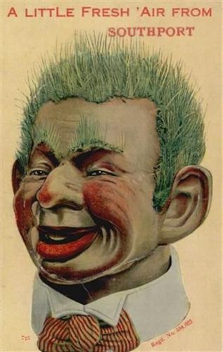 Southport Southport (Großbritannien) Leporello Mann mit Haaren und Augenbrauen aus Gras II (Einrisse bei Leporello-Abdeckung)