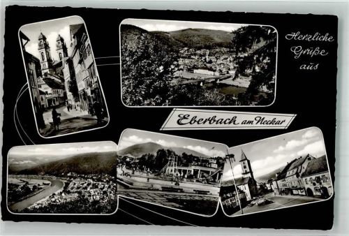 Eberbach Panorama der Stadt mit Kirche St. Johannes Nepomuk Michaelskirche Schwimmbad Verlag Gerling Nr. 3081