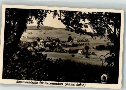 Hinterhermsdorf 1938 Panorama des Ortes mit der Engelkirche Fotograf Wagner Hüttenstempel Zum Erbgericht