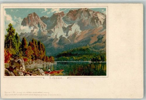 Eibsee Ruderboot Gebirge Lithographie