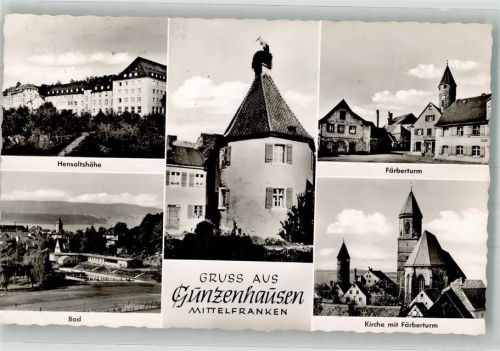 Gunzenhausen Färberturm Stadtkirche St. Marien Sanatorium Kurheim Hensoltshöhe Storchennest Schwimmbad Notopfermarke