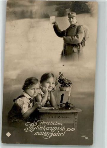 Soldaten Militär Kinder denken zu Neujahr an den Vater im Felde Uniform WK I
