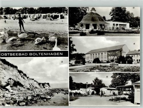 Ostseebad Boltenhagen Schwäne am Strand Steilküste Pavillon mit Bar FDGB-Erholungsheim Fritz Reuter Zeltplatz VEB Bild und Heimat