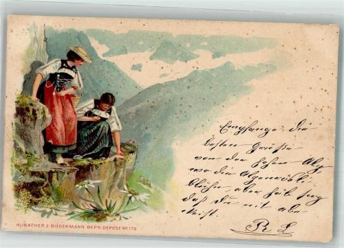 1899 Frauen Tracht Hubacher u. Biedermann BEPN Depose No 176 Reißnägellöcher