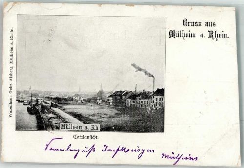 Köln Mülheim 901 1901 Panorama des Ortes am Rhein Karte stark beschnitten