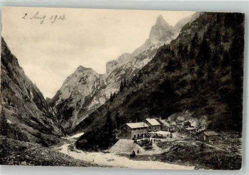 Höllentalangerhütte 1913 - Berghütte mit Höllentorkopf Hüttenstempel