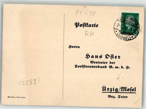 Ürzig 1931 Handlung Hans Oster Torfstreuverband GmbH Bestellung