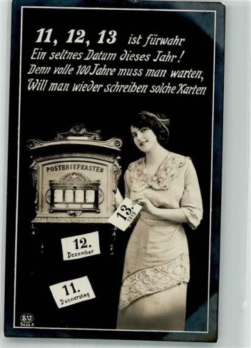 1913 11.12.13 Seltenes Datum Frau Postbriefkasen