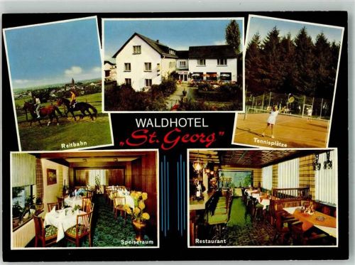 56593 W5453 Horhausen Westerwald Foto AK Waldhotel St. Georg Tennis Pferde