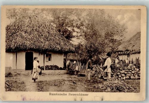 1917 Bauern vor ihren strohgedeckten Bauernhäusern Feldpost WK I Res.-Inf.-Regt. 40