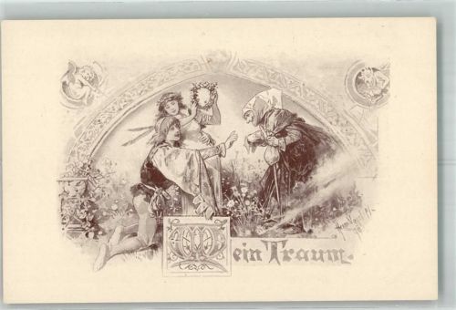 sign. Vogel, Hermann Liebespaar mit einer Hexe Mythologie