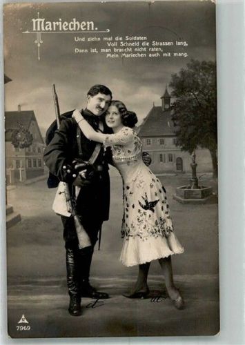 1913 Landser des Kaiserreiches in Uniform verabschiedet sich von seiner Liebsten PH 7969