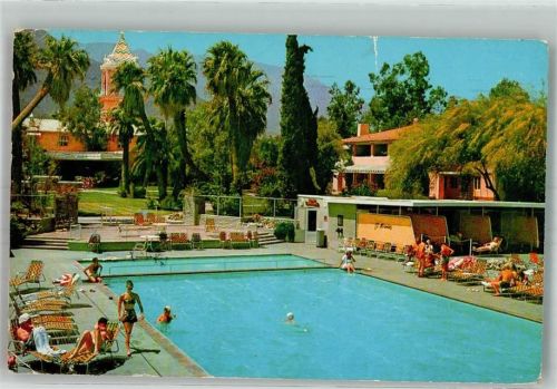 Palm Springs 1958 Foto AK Schwimmbad Hotel Luftpost Briefmarke