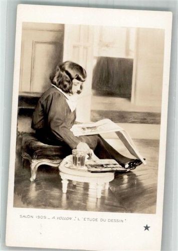 sign. Vollon Mädchen bei einer Malstunde Salon 1909