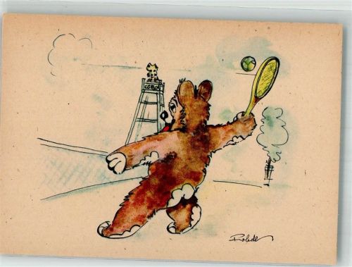 sign. Rohde Bär beim Tennismatch Tiere vermenschlicht