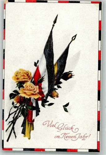 Neujahr Schwarz-Weiß-Rote und Schwarz-Gelbe Fahne mit gelben Rosen WK I WSSB No. 1550
